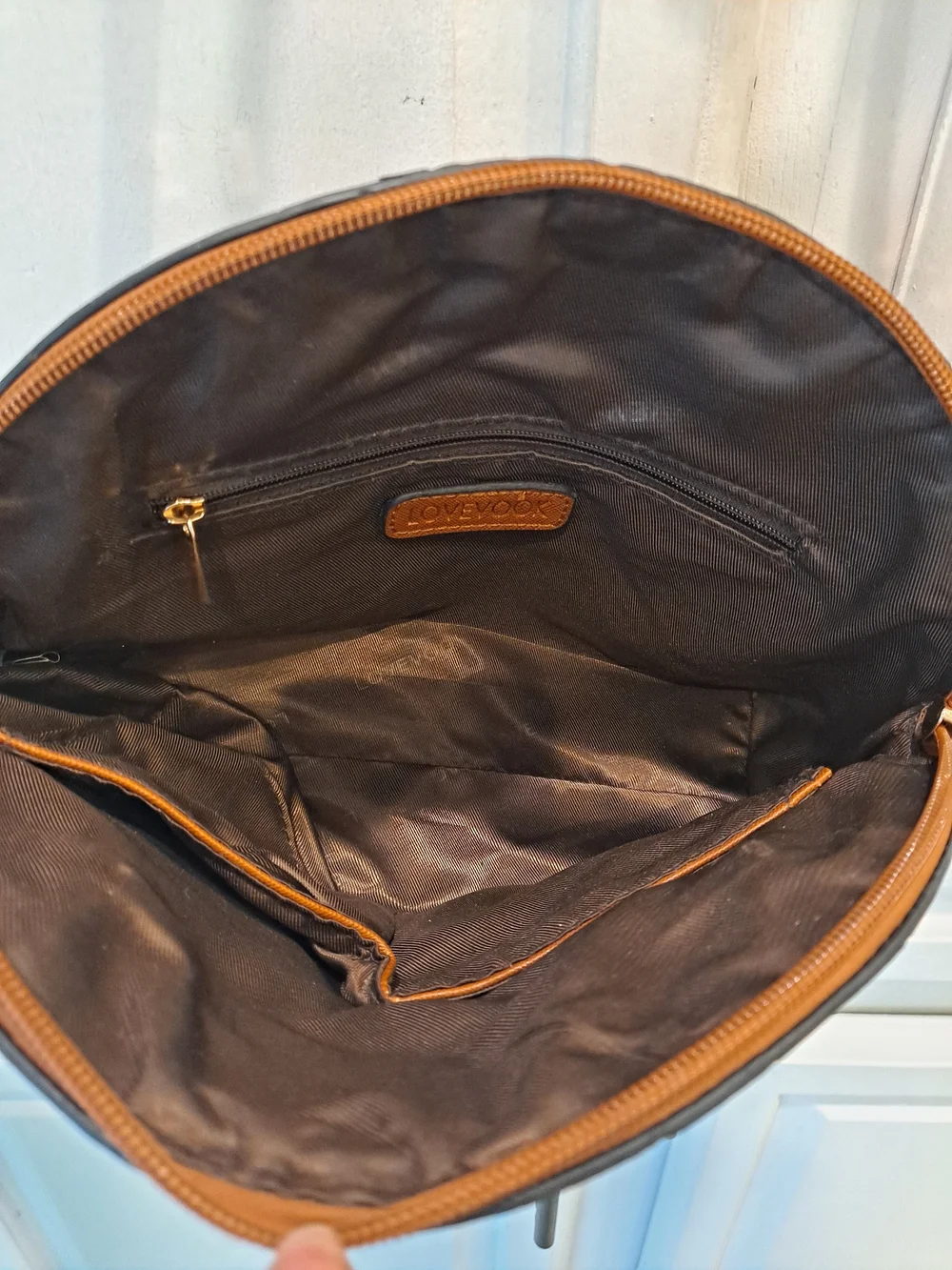Lovevook Structured Tan Dome Satchel Saffiano Vegan Handbag with Gold Hardware